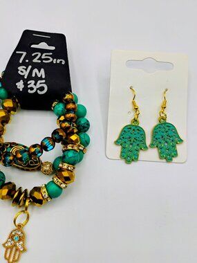 Hamsa Hand bracelet & earrings set - new condition